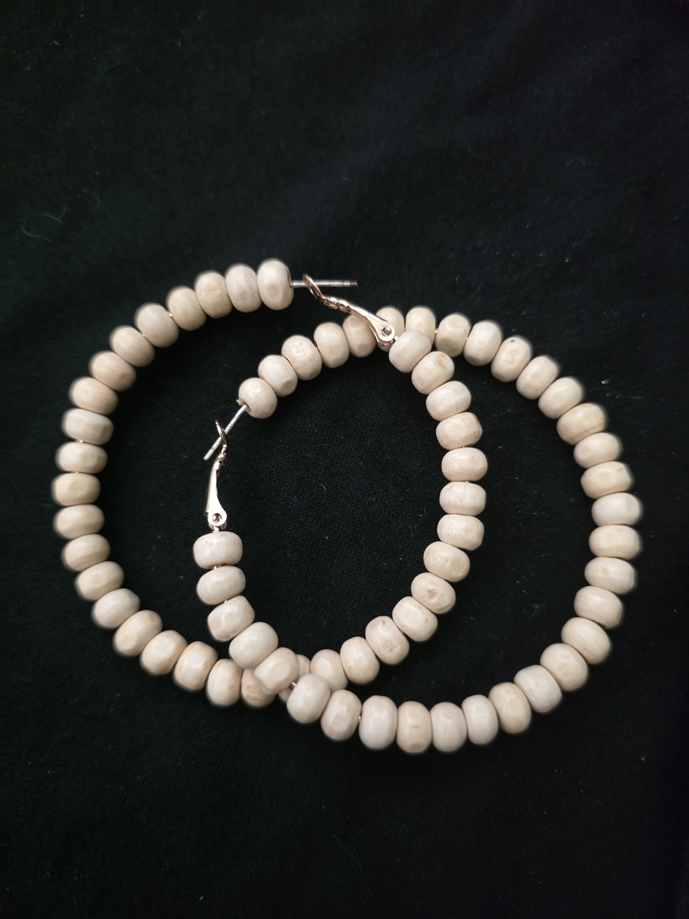 Beaded Hoop Earrings - Cream Bead Fashion Hoops